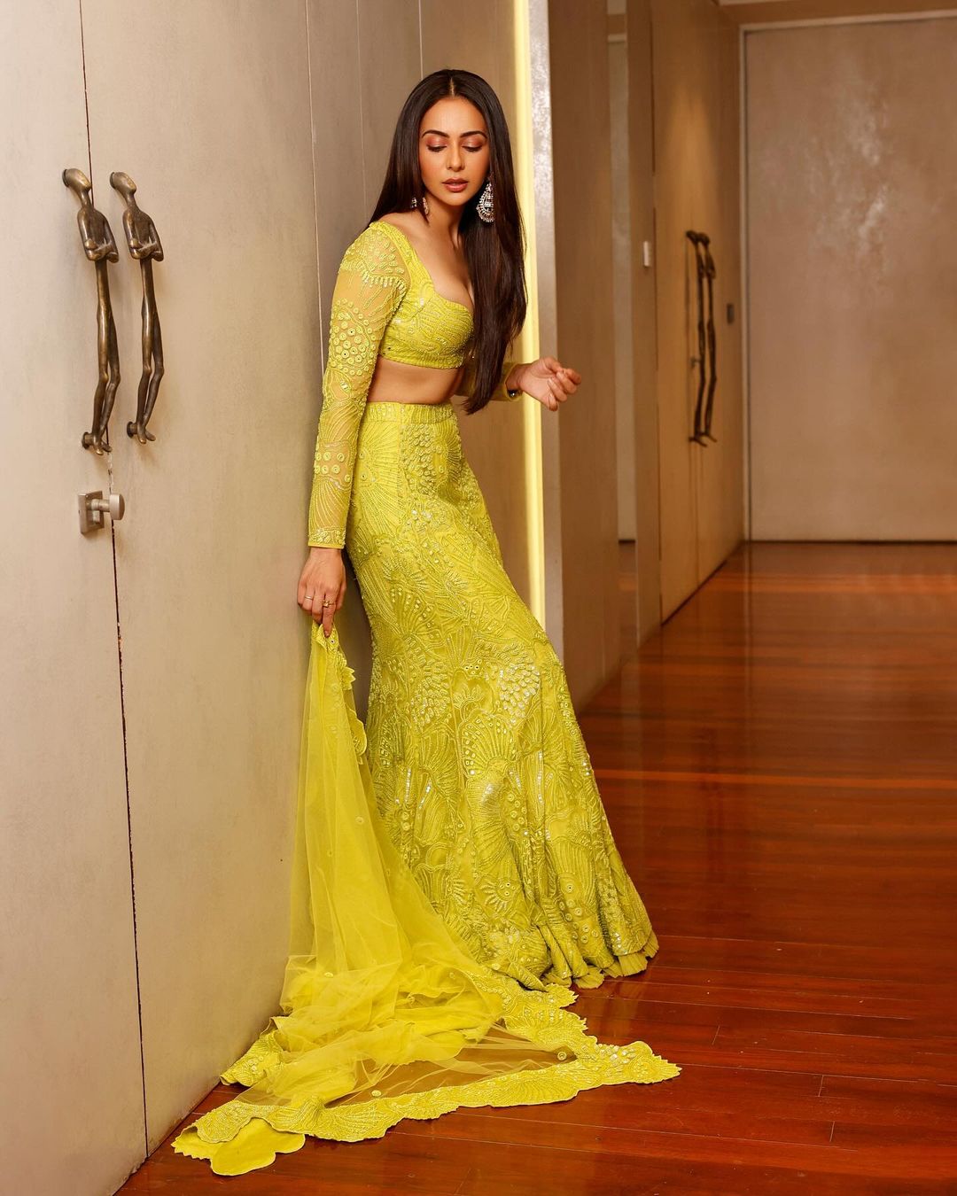 INDIAN ACTRESS RAKUL PREET SINGH IN LEMON GREEN LEHENGA CHOLI 2